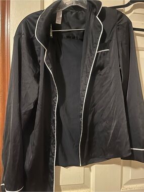 Women’s black satin pajama button-down